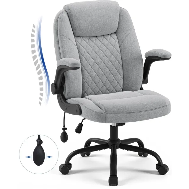 COLAMY Ergonomische Bureaustoel met Hoge Rugleuning – Verstelbare Armleuningen – Comfortabele Zitting – Lendensteun – PU Bekleding – Kantoorstoel voor Thuiswerk en Kantoor grijs