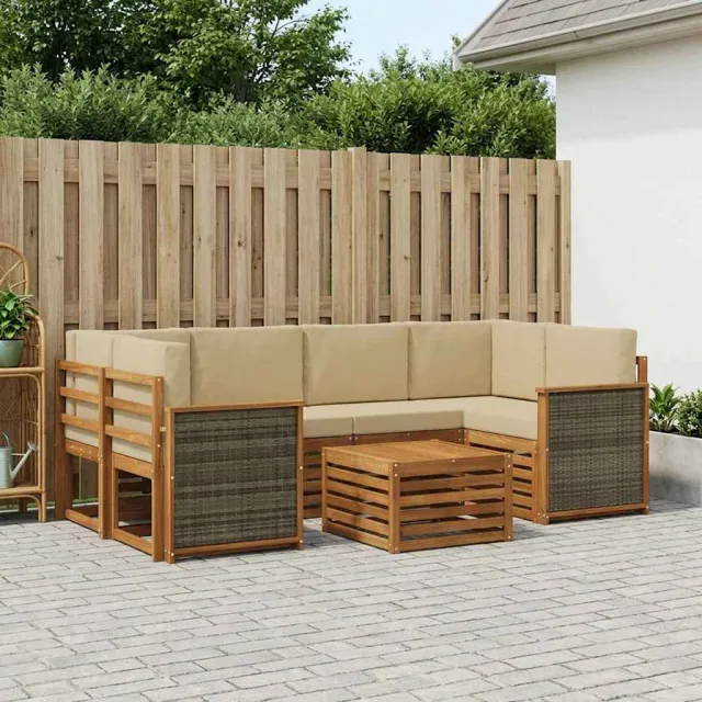 vidaXL Buiten bankenset 7 st 6-zits Natuurlijk en Beige Bruin