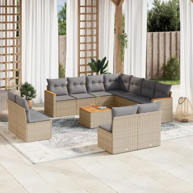 vidaXL 12-delige Loungeset met kussens poly rattan beige, foto 2