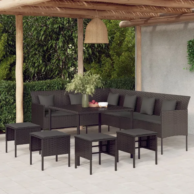 vidaXL 6-delige Tuinset met kussens poly rattan zwart, foto 2