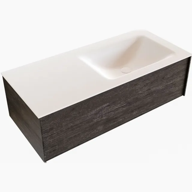 Boss & Wessing Badkamermeubel BWS Madrid Dark Brown 100x45x30 cm Mat Witte Solid Surface Wastafel Rechts (1 kraangat)