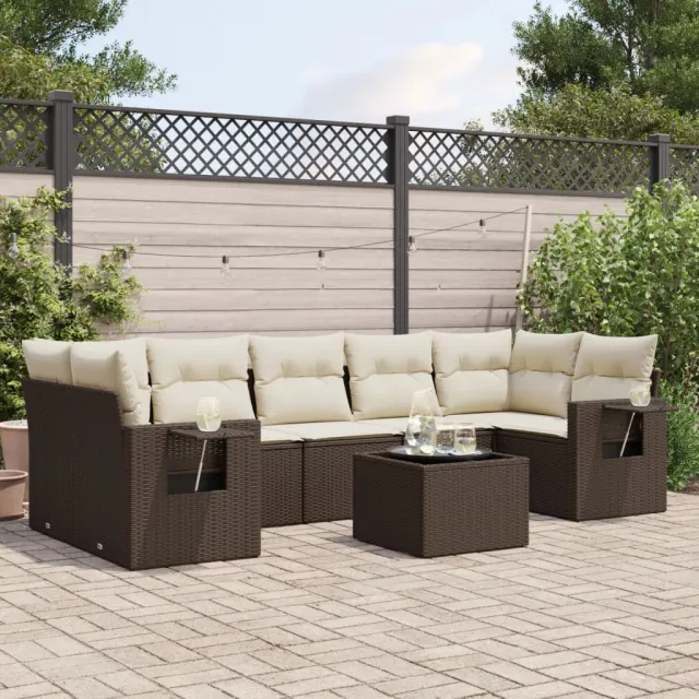 vidaXL 8-delige Loungeset met kussens poly rattan bruin, foto 2