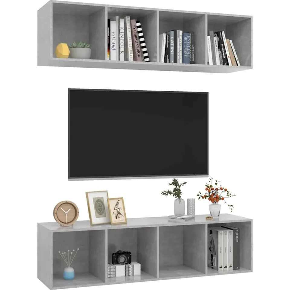 vidaXL Tv-wandmeubelen 2 st bewerkt hout betongrijs grijs, foto 4