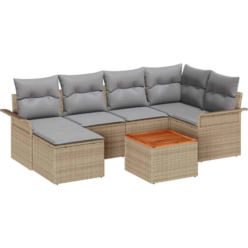 vidaXL Tuinbankenset 7 st Beige en Licht Grijs poly rattan