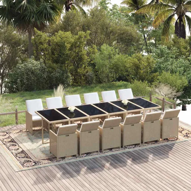 vidaXL 13-delige Tuinset met kussens poly rattan beige, foto 2