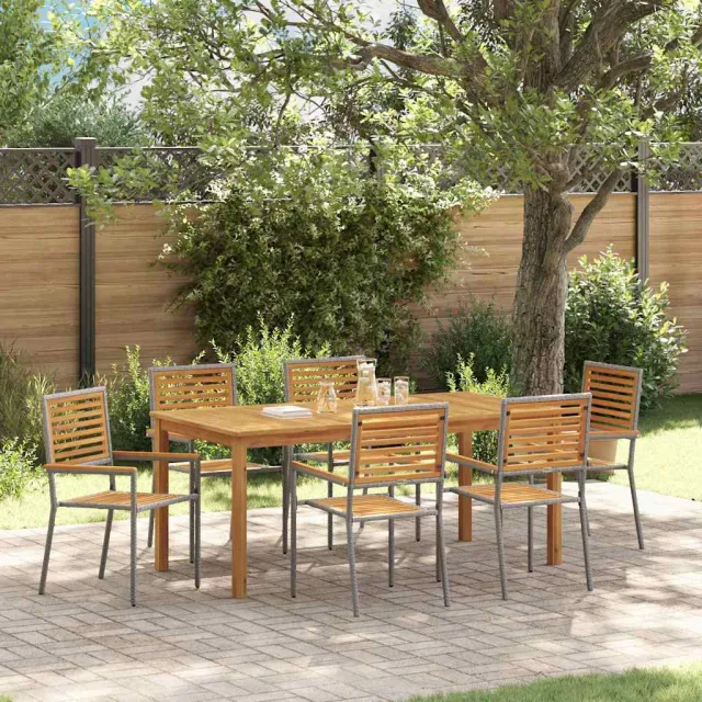 vidaXL Tuin eettafelset 7 st Grijs Massief Acaciahout, foto 2