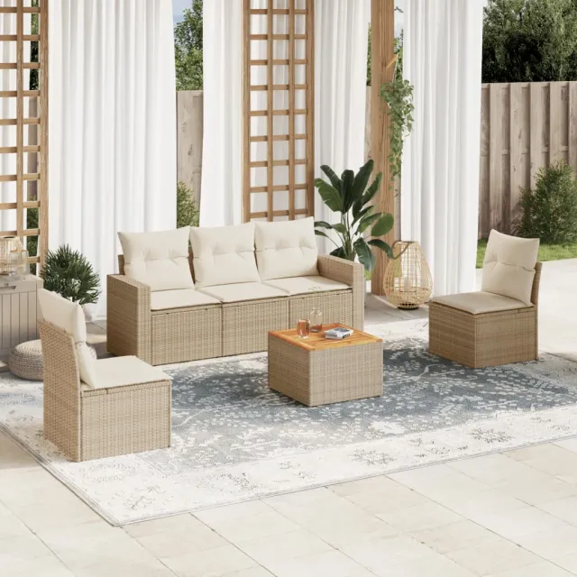 vidaXL 6-delige Loungeset met kussens poly rattan beige, foto 2