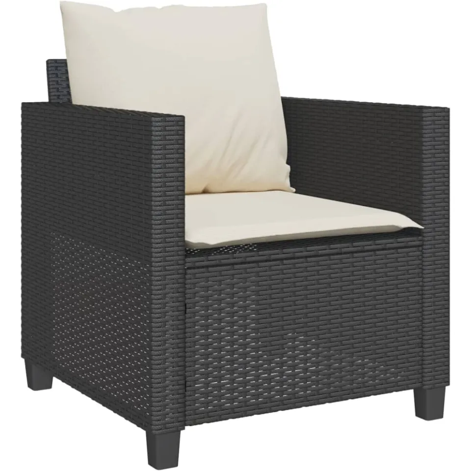 vidaXL 3-delige Bistroset met kussens poly rattan zwart, foto 3