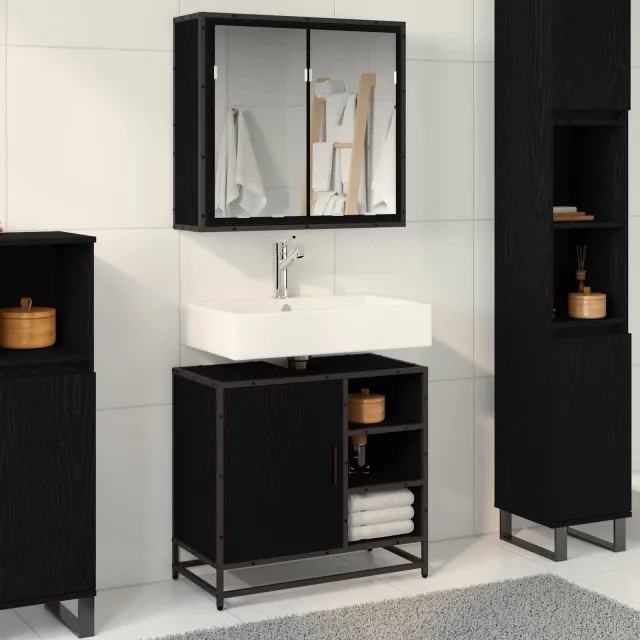 vidaXL Badkamermeubelset 2 st Zwart Eiken 65 x 33 x 60 cm Bewerkt hout, foto 2