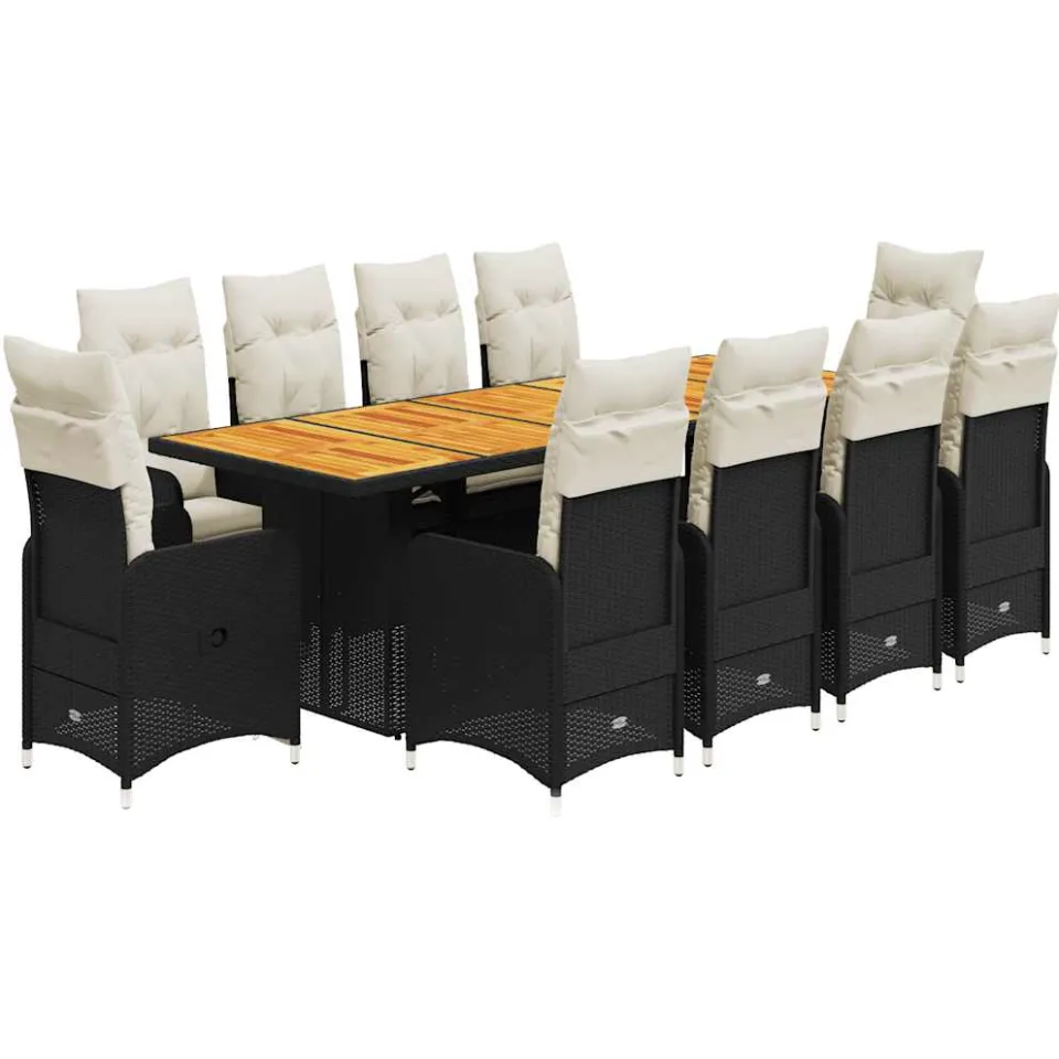 vidaXL 11-delige Bistroset met kussens poly rattan zwart, foto 3