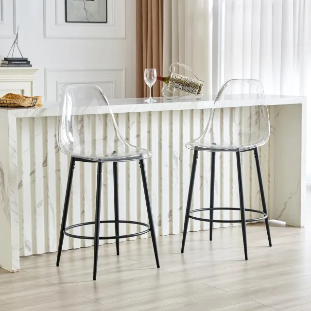 OKWISH Barkrukken 66 Cm - Transparant Zwevend Design Set Van 2 - Voor Keukenbar En Eiland - Metaal En Kunststof - Zwart Zwart, Transparant