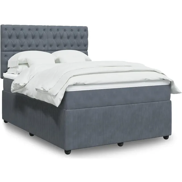 vidaXL Boxspring met matras fluweel donkergrijs 140x190 cm grijs
