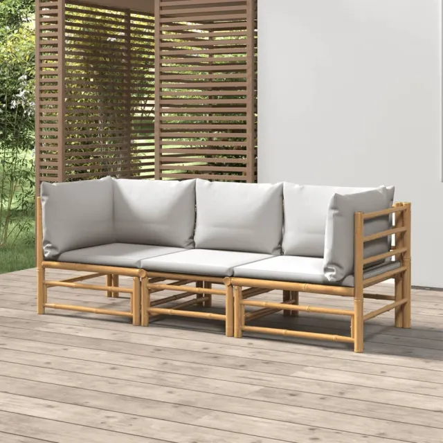 vidaXL 3-delige Loungeset met kussens bamboe lichtgrijs Bruin