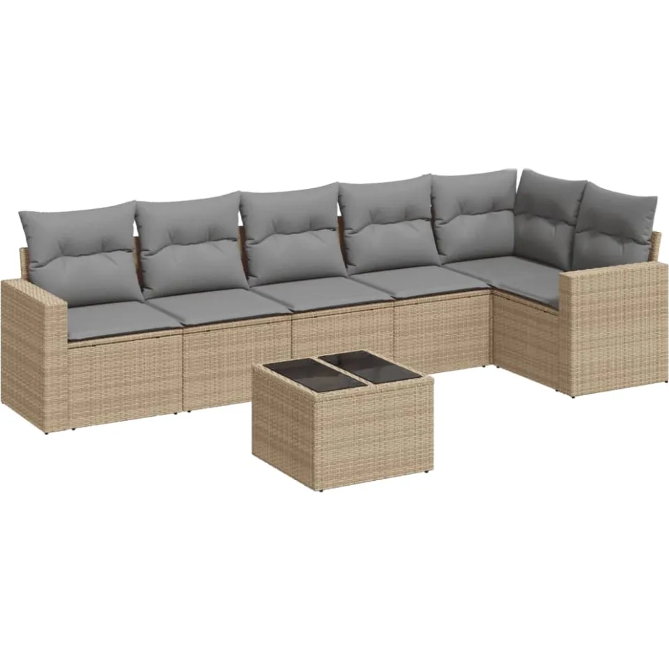 vidaXL 7-delige Loungeset met kussens poly rattan beige