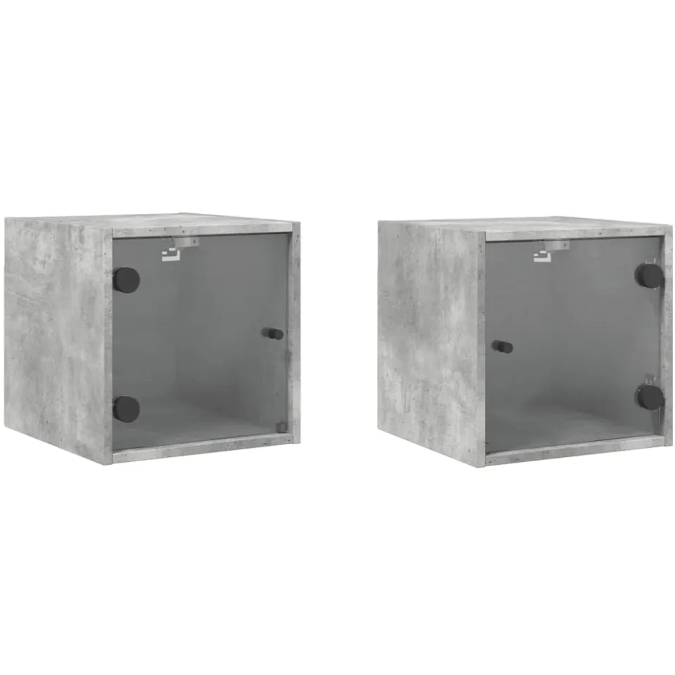 vidaXL Nachtkastjes met glazen deuren 2 st 35x37x35 cm betongrijs