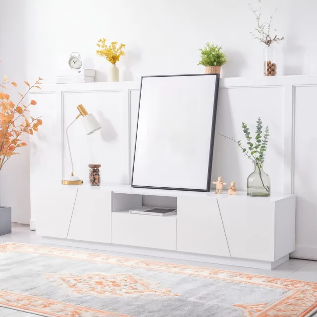 COVREO TV meubel 170x37x42 cm wit, MDF met 4 deuren en open vakken