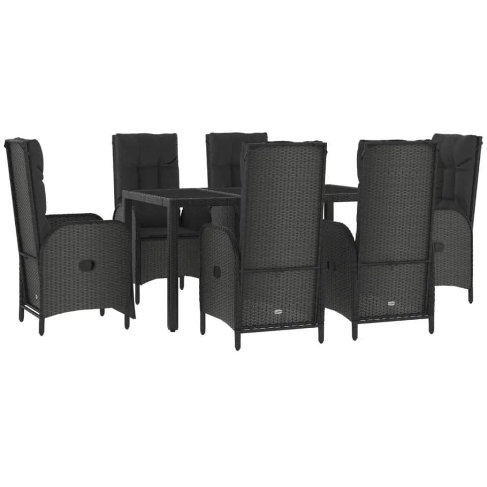 vidaXL 7-delige Tuinset met kussens poly rattan zwart, foto 3
