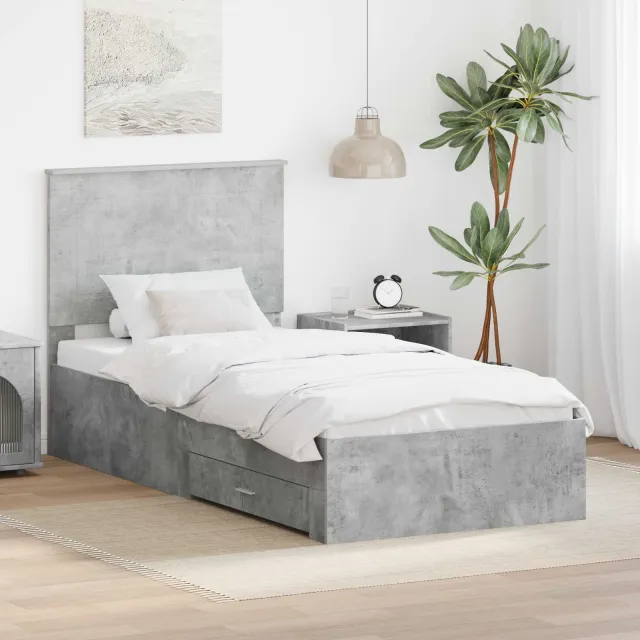 vidaXL Bedframe met lade Beton Grijs 90 x 200 cm Bewerkt hout