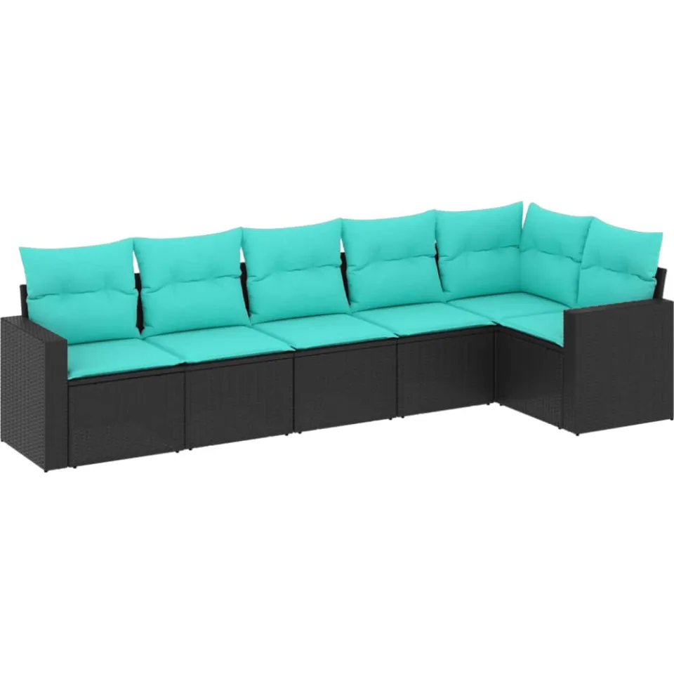 vidaXL 6-delige Loungeset met kussens poly rattan zwart, foto 3