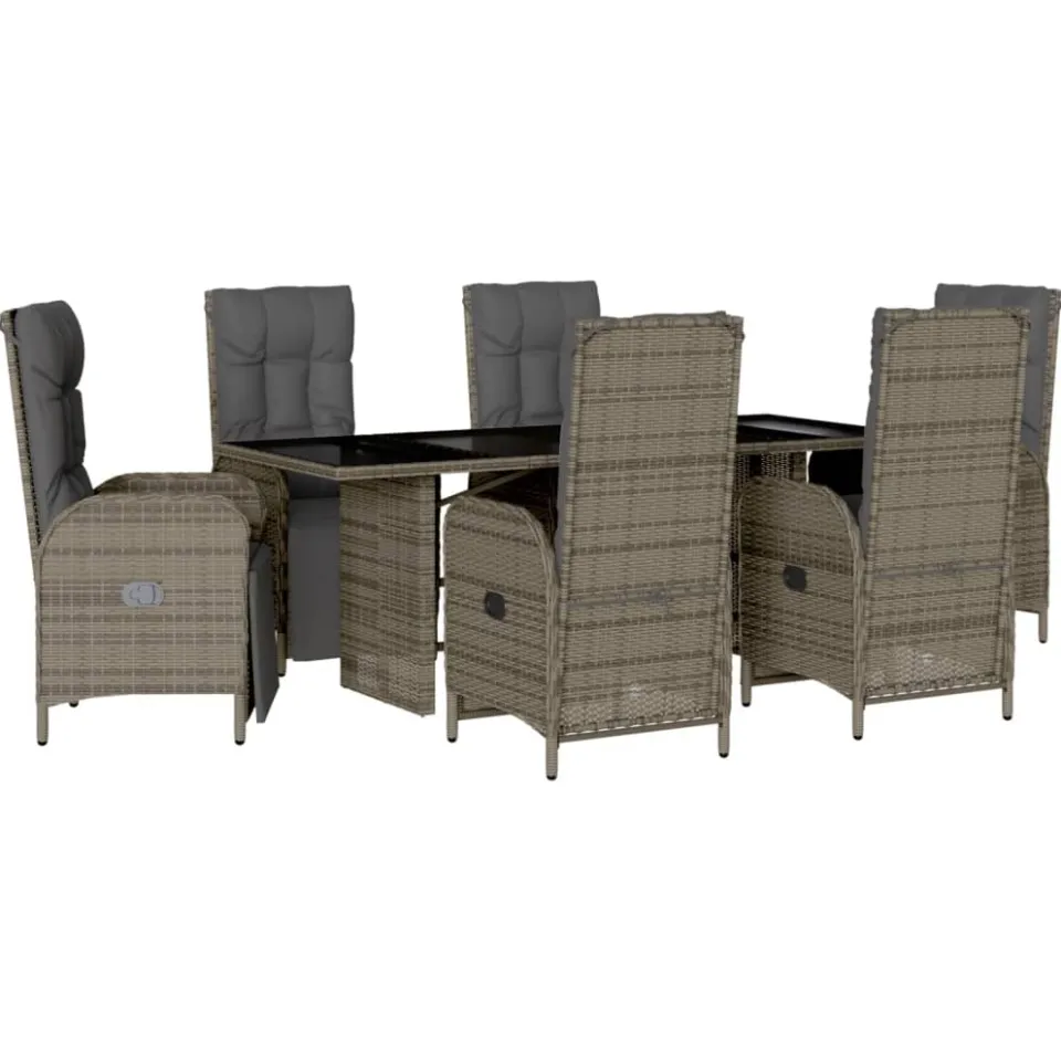vidaXL 7-delige Tuinset met kussens poly rattan grijs, foto 3