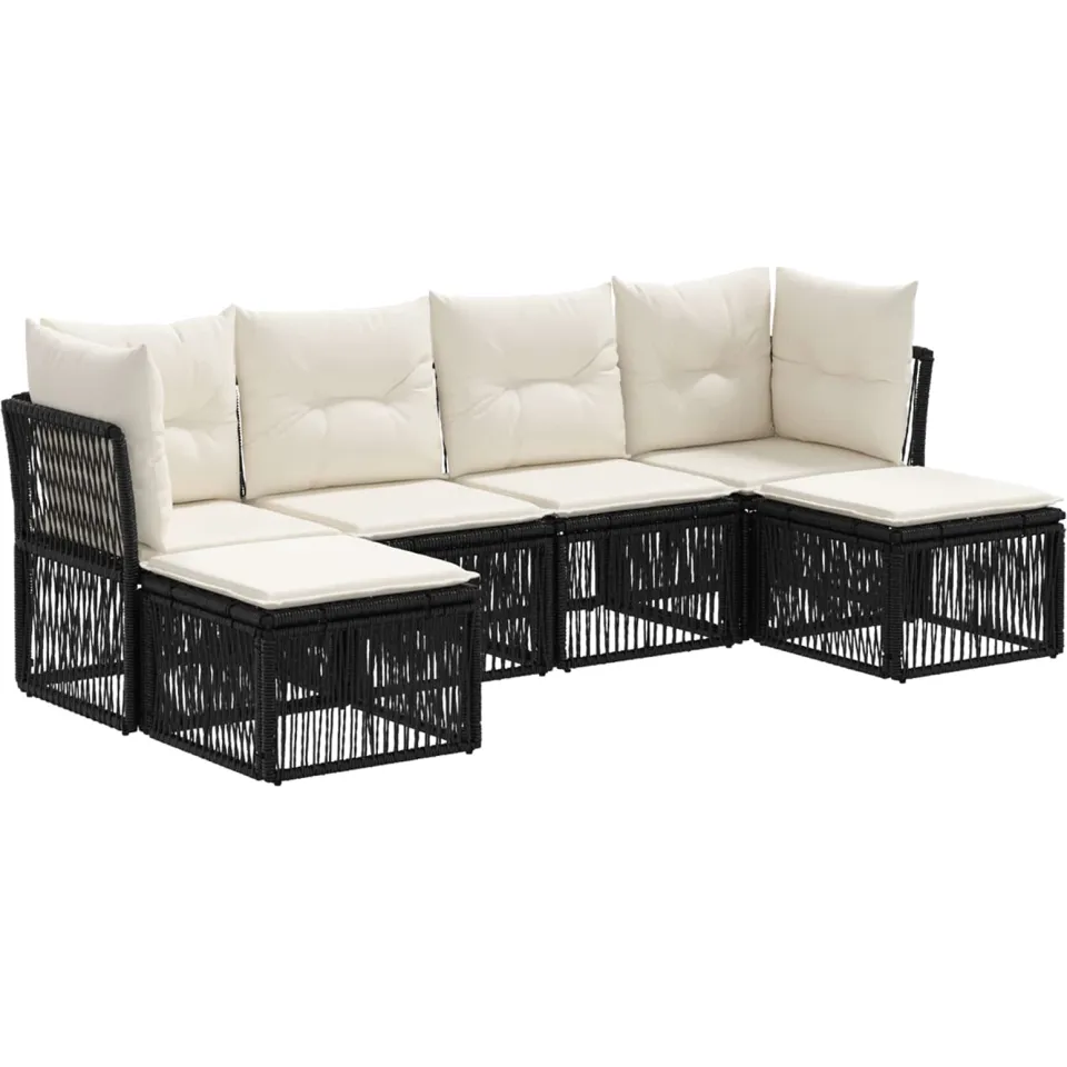vidaXL Tuinbankenset 6 st 6-zits Zwart poly rattan, foto 3