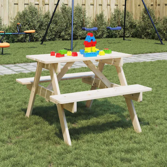 vidaXL Picknicktafel voor 4 kinderen met parasolgat massief vurenhout bruin, foto 2