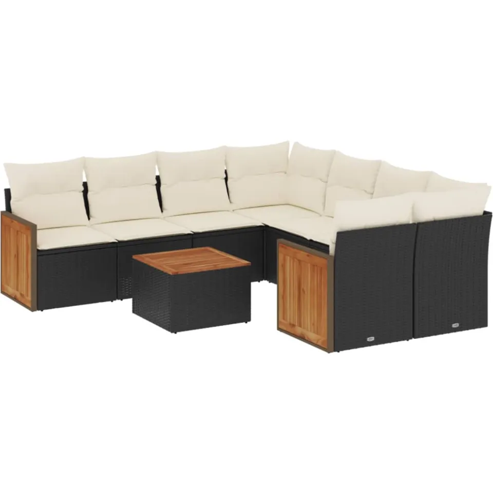 vidaXL 9-delige Loungeset met kussens poly rattan zwart