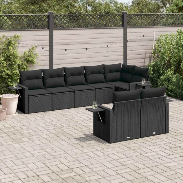 vidaXL 8-delige Loungeset met kussens poly rattan zwart, foto 2