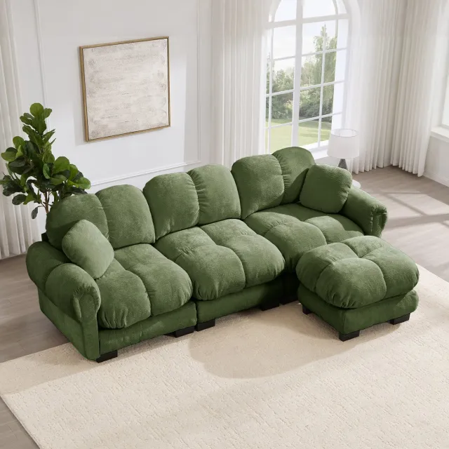 Wishdor Hoekbank - 3-zits modulair en flexibel ontwerp - Met verplaatsbare ottomane - Modern scandinavisch - Voor woonkamer en lounge - Chenille stof - Groen - 260 x 149 x 90 cm Groen (met 1 ottomane)