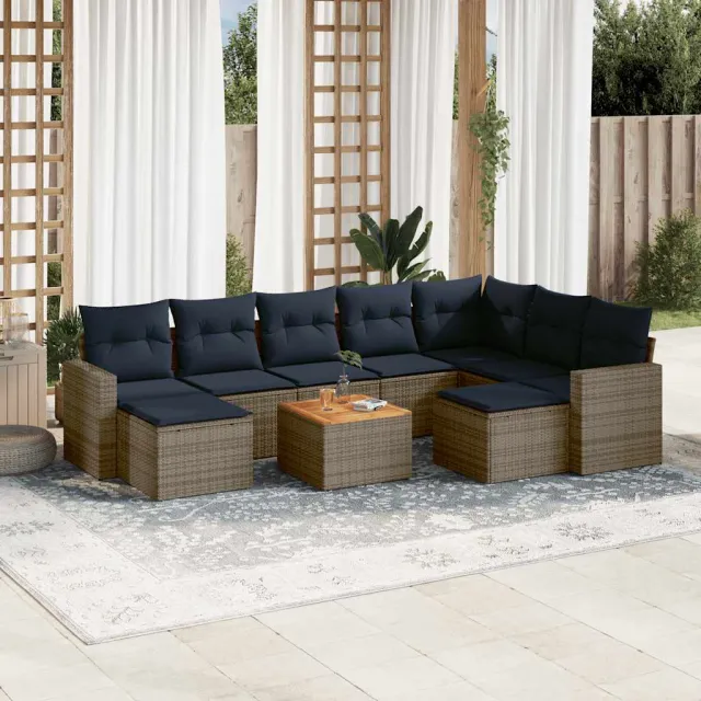 vidaXL 10-delige tuinbankset met kussens, grijs polyrotan, foto 2