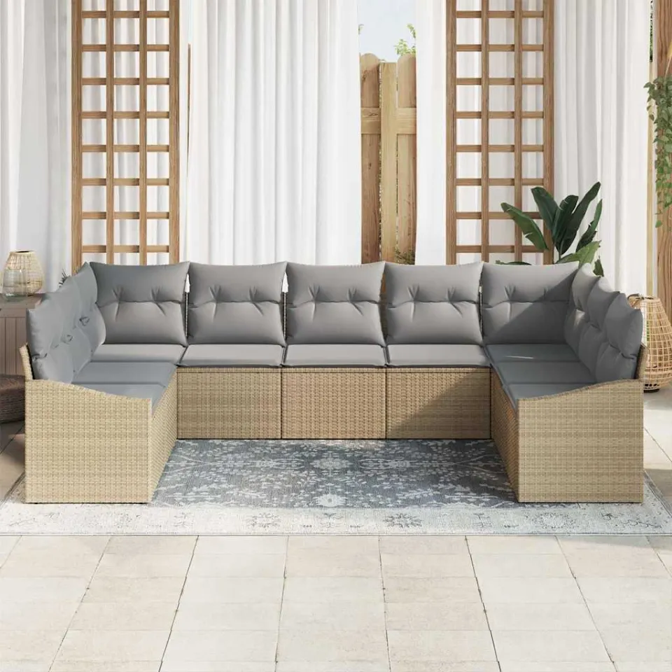 vidaXL Bankstel 9 st Beige poly rattan, foto 3