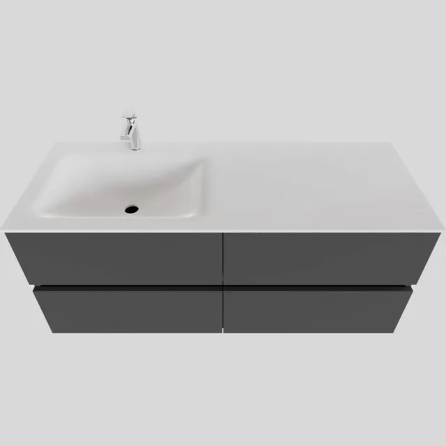Boss & Wessing Badkamermeubel Solid Surface BWS Oslo 120x46 cm Links Mat Antraciet 4 Laden (met 1 kraangat)