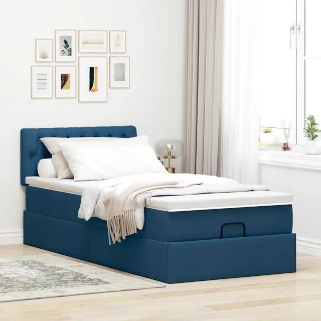 vidaXL Bed met matras 90x200 cm stof blauw