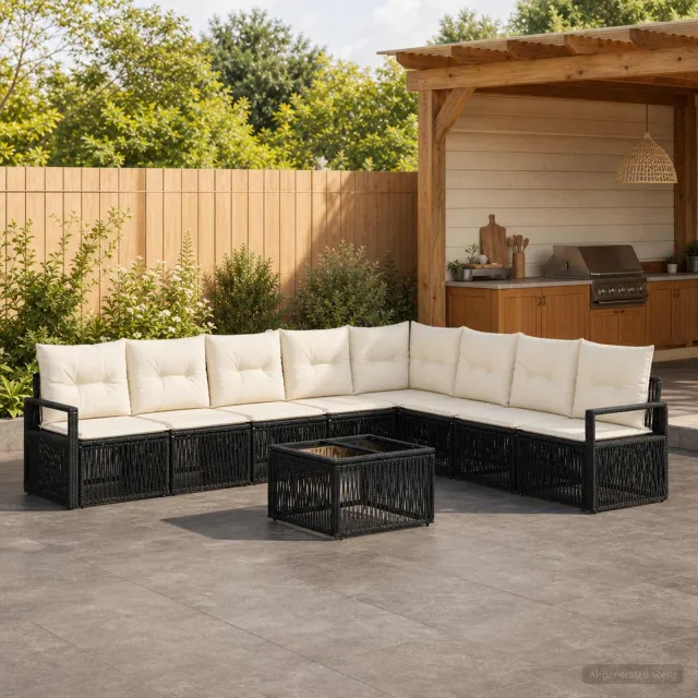 vidaXL Tuinbankenset 10 st Zwart poly rattan, foto 2