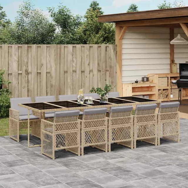 vidaXL 11-delige Tuinset met kussens poly rattan beige, foto 2