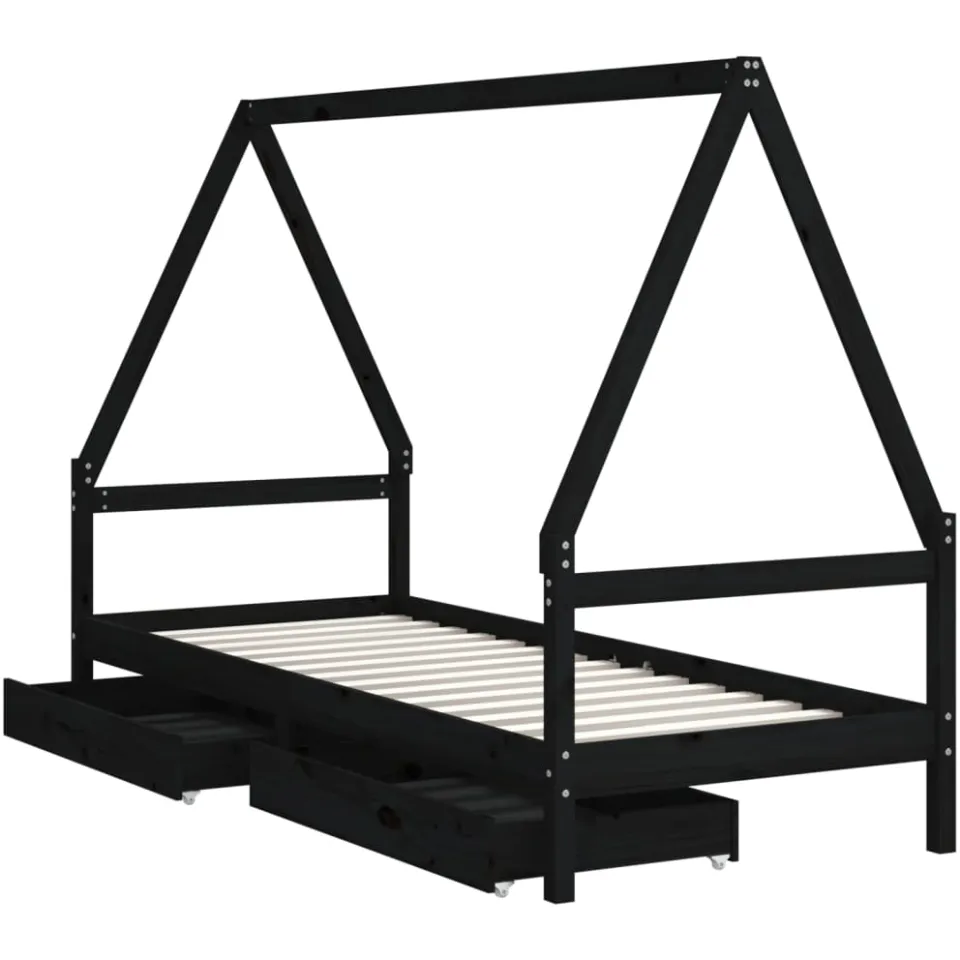 vidaXL Kinderbedframe 80x200 cm massief grenenhout zwart, foto 3