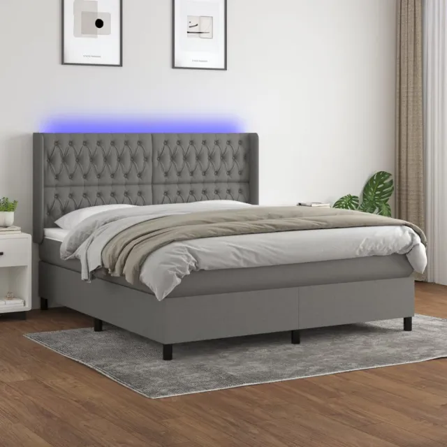 vidaXL Boxspring met matras en LED stof donkergrijs 180x200 cm grijs