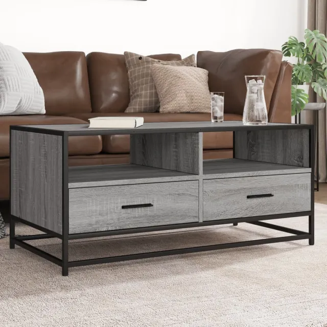 vidaXL Salontafel 100x50x45 cm bewerkt hout en metaal grijs sonoma, foto 2