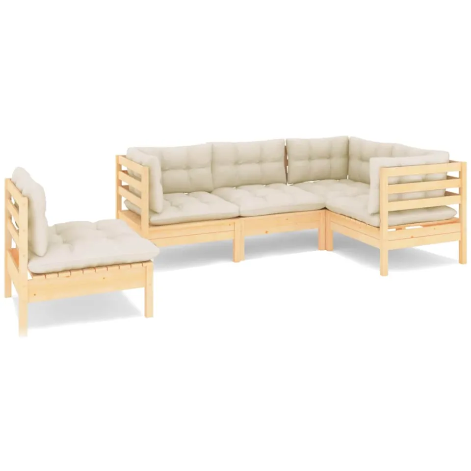 vidaXL 5-delige Loungeset met crèmekleurige kussens grenenhout, foto 3