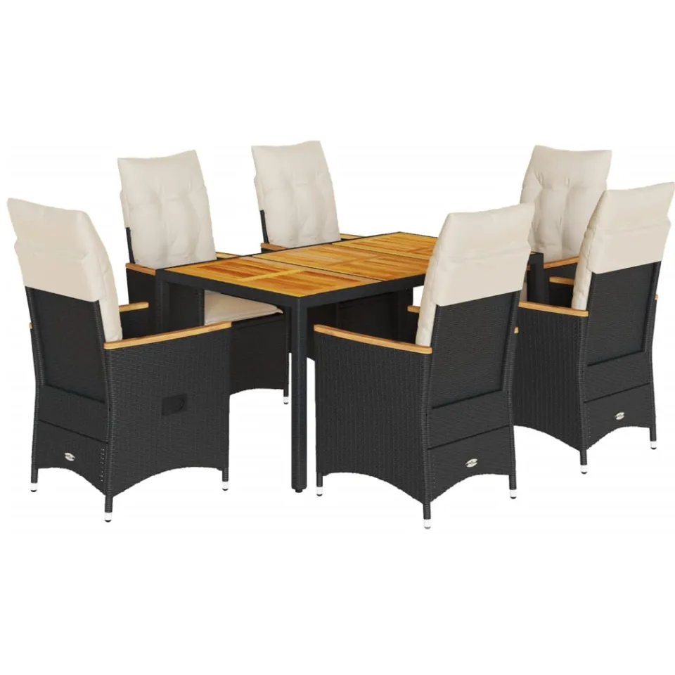 vidaXL 7-delige Tuinset met kussens poly rattan zwart, foto 3