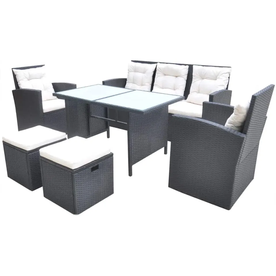 vidaXL 6-delige Tuinset met kussens poly rattan zwart, foto 3