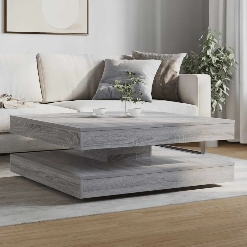 vidaXL Salontafel 360 graden draaibaar 90x90x34,5cm grijs sonoma eiken, foto 2