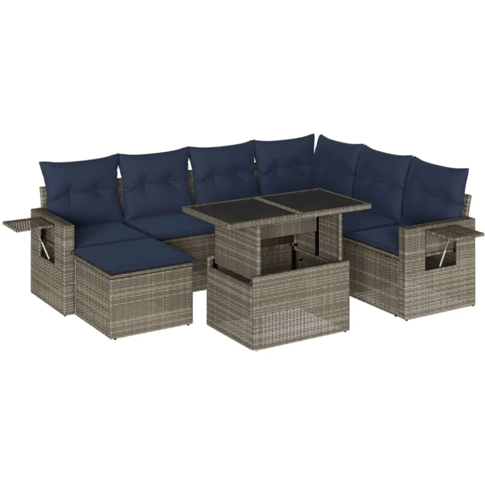 vidaXL 8-delige tuinbankset met kussens, grijs polyrotan, foto 3