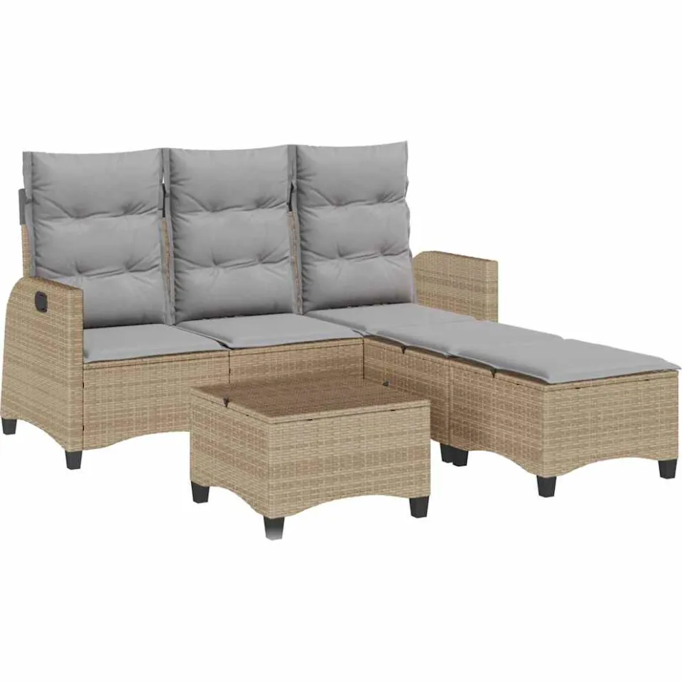 vidaXL 3-delige Tuinbankstel met kussens L-vormig beige poly rattan