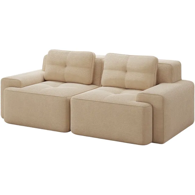 Merax Frameloze Cloudbank 2-Zits - Beige Ribstof Loveseat 204 cm - Modulaire Loungebank met Diepe Zitting - Antislip Onderzijde - Geen Montage Nodig