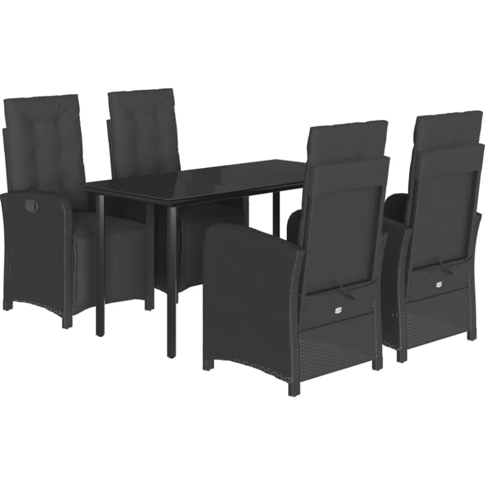 vidaXL 5-delige Tuinset met kussens poly rattan zwart, foto 3