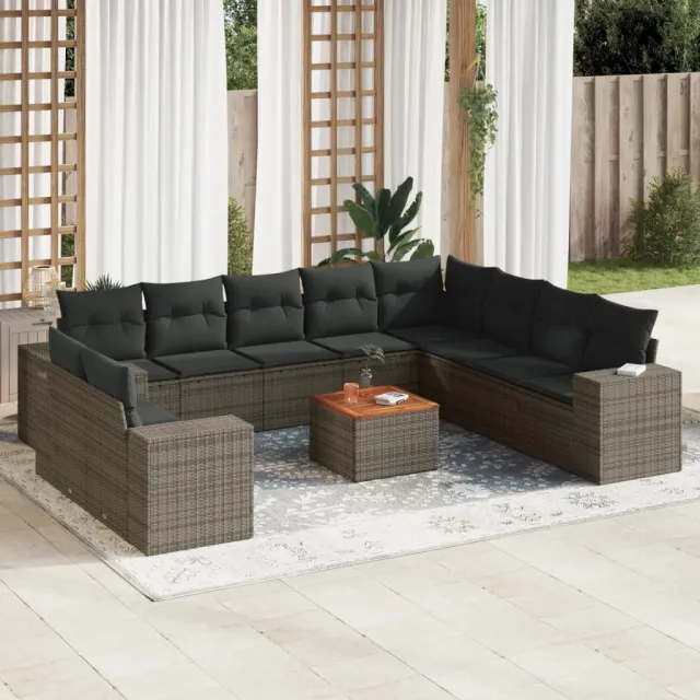 vidaXL 11-delige Loungeset met kussens poly rattan grijs, foto 2