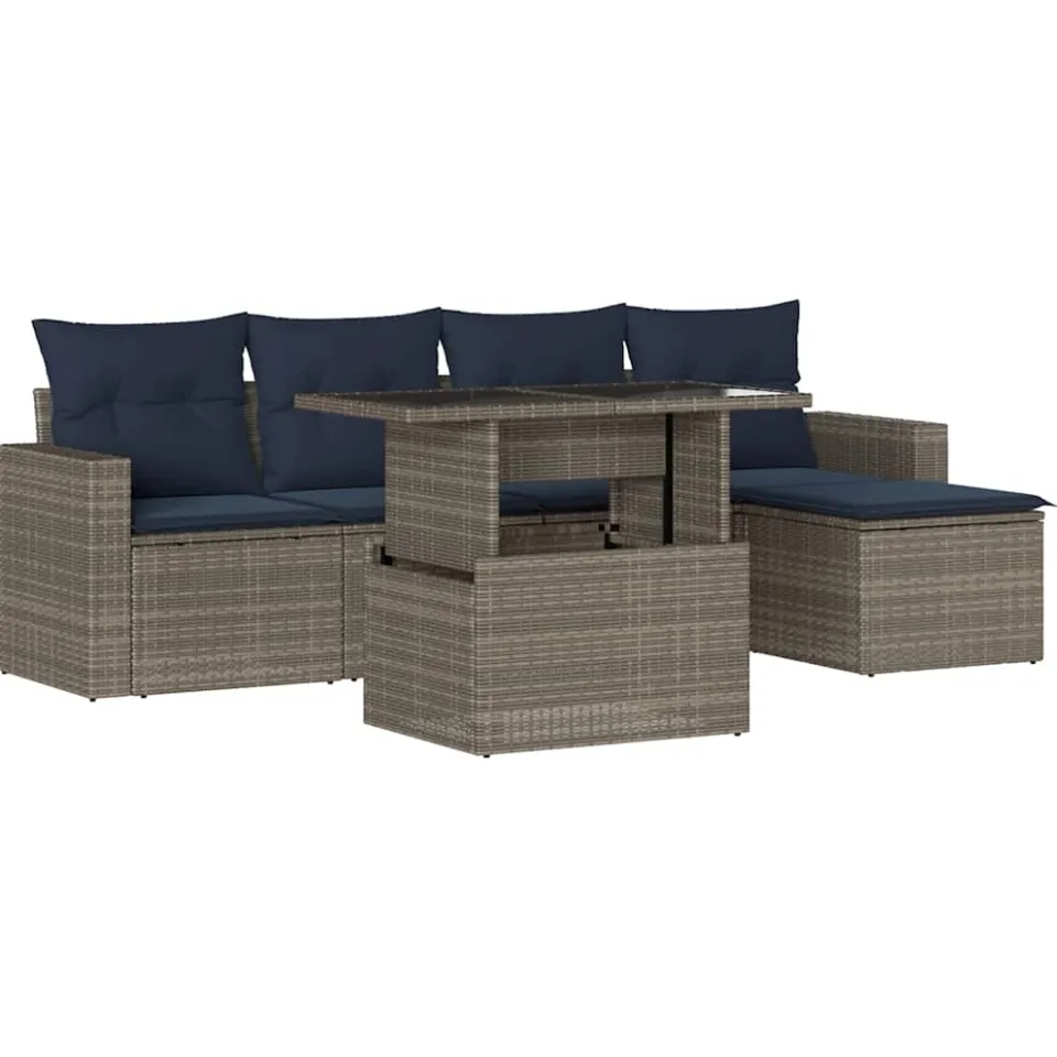 vidaXL 6-delige tuinbankset met kussens, grijs polyrotan, foto 3