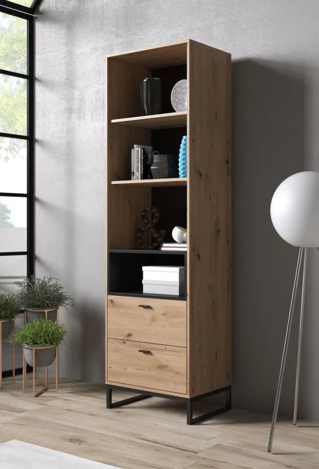 MEUBELLA Boekenkast Ozzy - Eiken - Zwart - 60 cm Bruin|Zwart