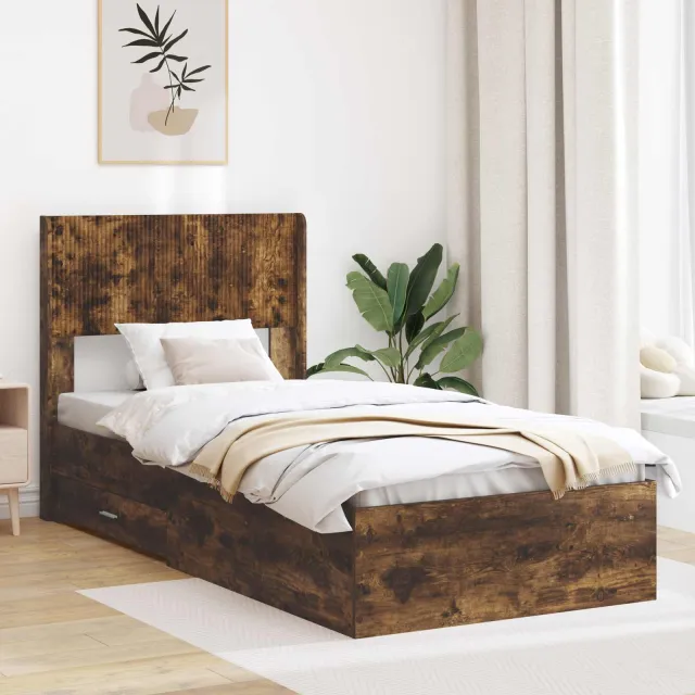 vidaXL Bedframe met opbergruimte en hoofdbord Gerookt eiken Bruin